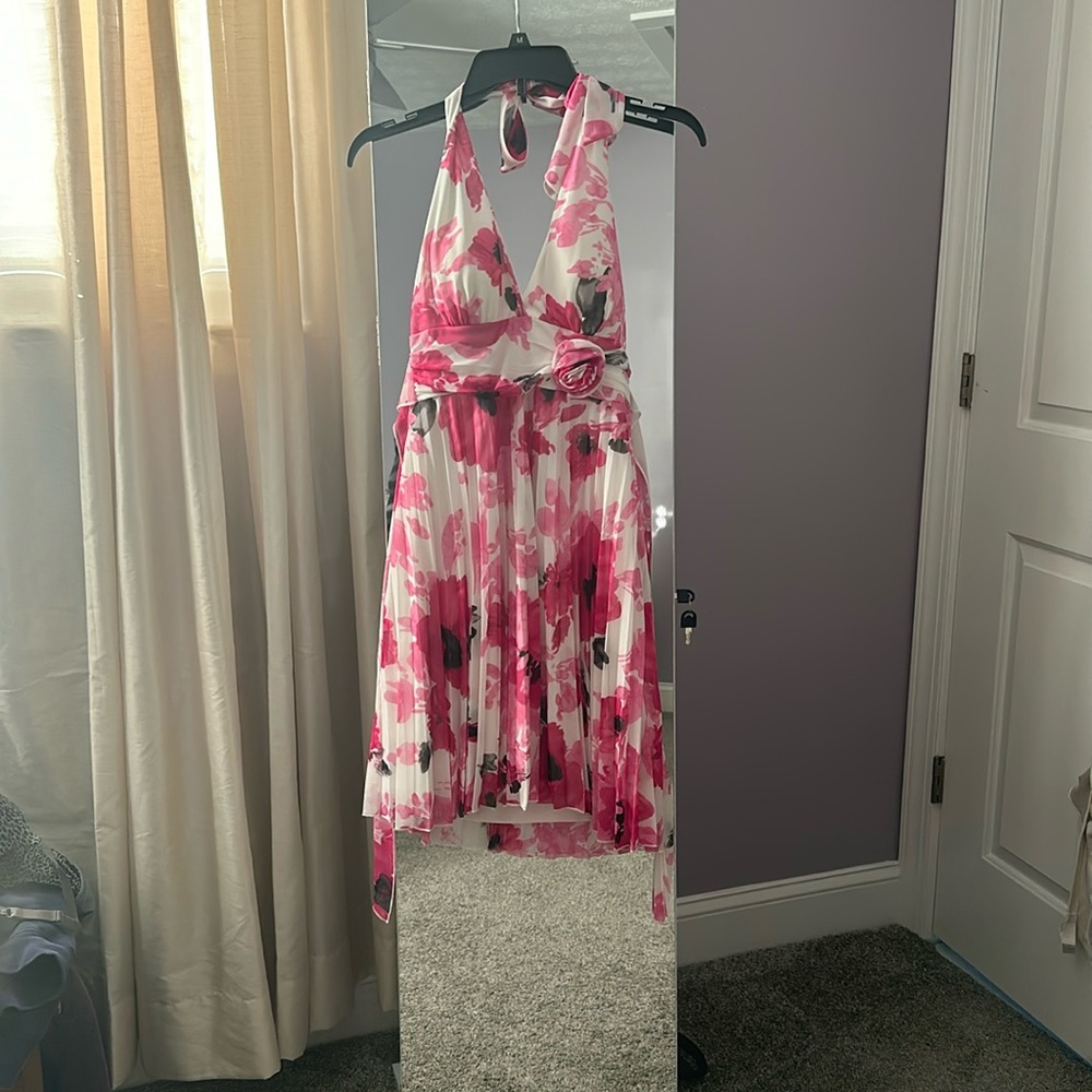 Pink, black and white floral dress